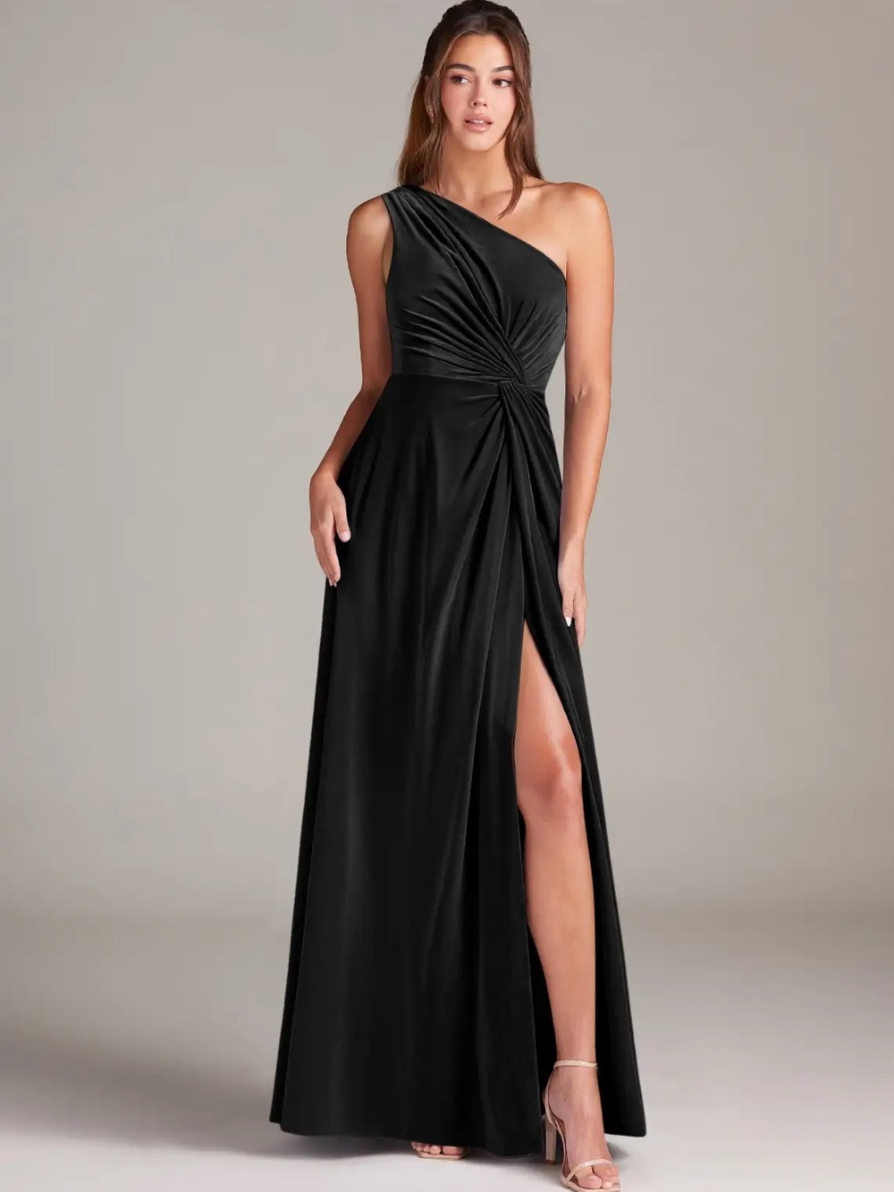 Azazie Brooke Velvet Black Gown A2